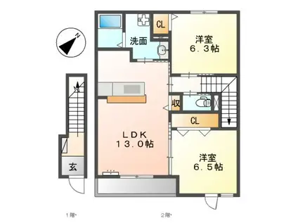 プランドール(2LDK/2階)の間取り写真