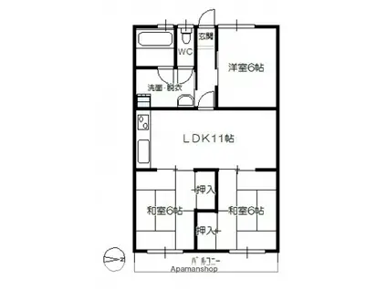 テラヤママンション(3LDK/2階)の間取り写真