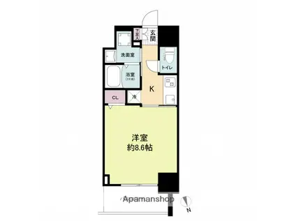 CASSIA河原町平和大通(1K/12階)の間取り写真