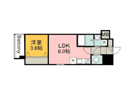 メイクス京橋川Ⅱ(1LDK/3階)の間取り写真