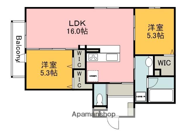 D-ROOM中筋Ⅰ(2LDK/3階)の間取り写真