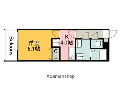 アドバンス中広町(1K/3階)の間取り写真