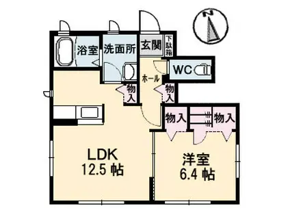 グランドソレイユ B棟(1LDK/1階)の間取り写真
