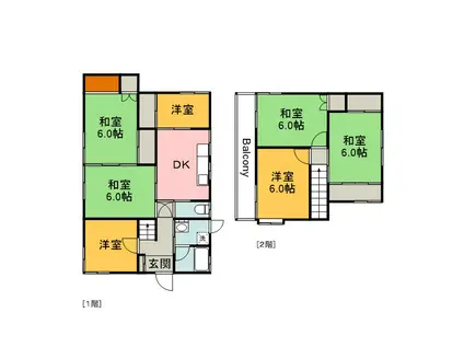 可部線 あき亀山駅 徒歩64分 2階建 築53年(7DK)の間取り写真