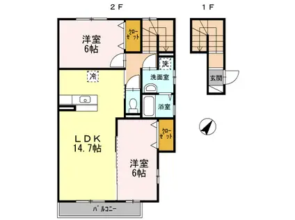 クレールコート(2LDK/2階)の間取り写真