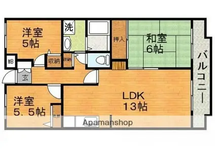 カーサ中筋(3LDK/4階)の間取り写真