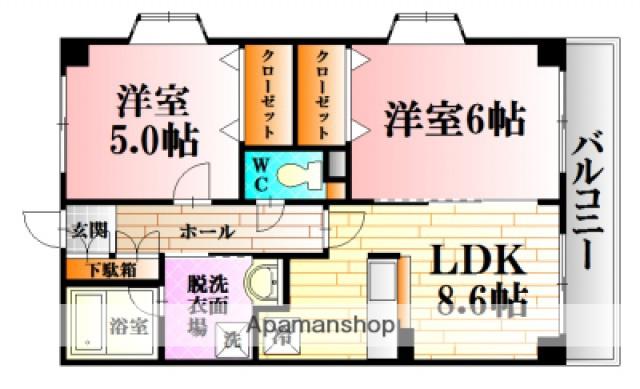 ボヌールマスダⅡ(2DK/2階)の間取り写真