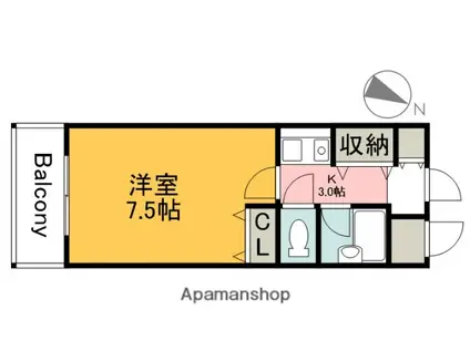 ステューディオせせらぎ(1K/2階)の間取り写真