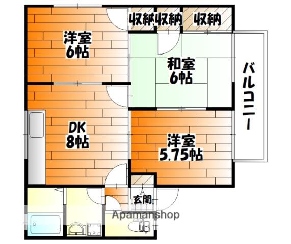 セジュール加美D棟(3DK/2階)の間取り写真