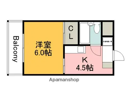 第2山中ビル(1DK/2階)の間取り写真