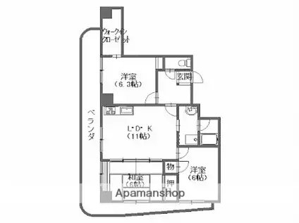 パークヒルズ6番館(3LDK/4階)の間取り写真