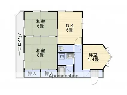 妙マンション(3DK/3階)の間取り写真