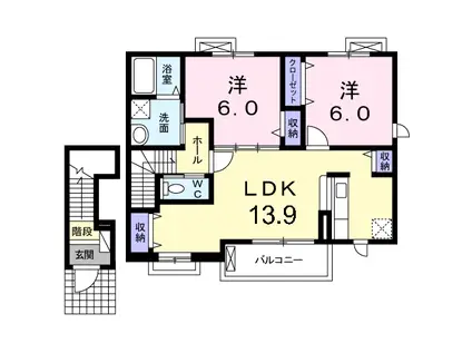 サニーユニゾン A棟(2LDK/2階)の間取り写真