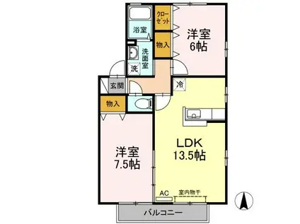 ヴィルヌーブマスダA棟(2LDK/2階)の間取り写真