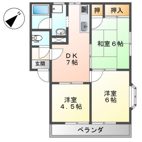 コーポラスならはら(3DK/1階)の間取り写真