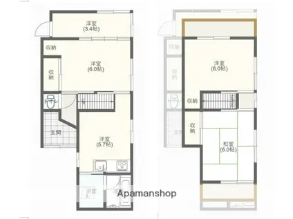 可部線 安芸長束駅 徒歩18分 2階建 築51年(3K)の間取り写真