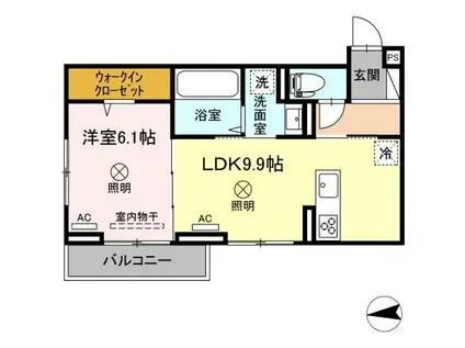 フェリーチェ亀山 A棟(1LDK/3階)の間取り写真