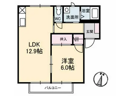 パストラルA棟(1LDK/2階)の間取り写真