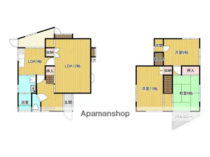 アストラムライン 長楽寺駅 徒歩5分 2階建 築44年(3LDK)の間取り写真