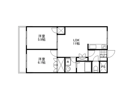 ラルジュ・ミリュ-(2LDK/2階)の間取り写真