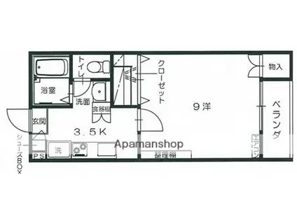 ベルビュー松井B棟(1K/1階)の間取り写真