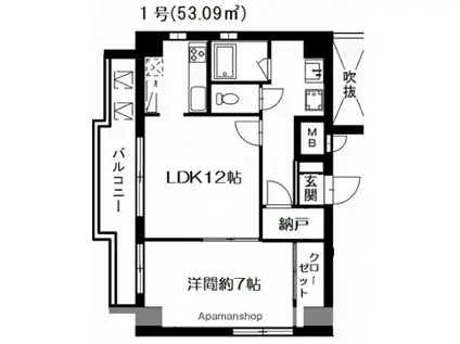 リオプラザ上幟(1LDK/2階)の間取り写真