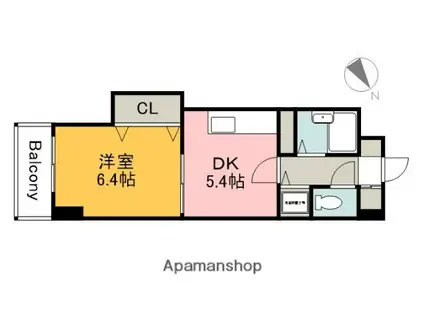 AZALEA中広(1DK/6階)の間取り写真