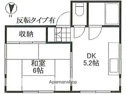 檜野皮ビル(1DK/2階)の間取り写真