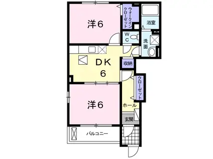 ウエストヒルズⅠ(2DK/1階)の間取り写真