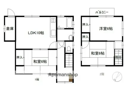 山陽本線 宮内串戸駅 徒歩24分 2階建 築40年(3LDK)の間取り写真