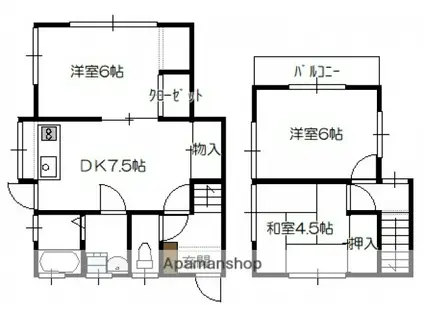広島電鉄宮島線 楽々園駅 徒歩11分 2階建 築54年(3DK)の間取り写真