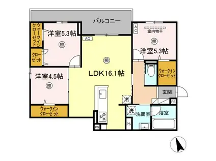 ONE WIDE 祇園(3LDK/2階)の間取り写真