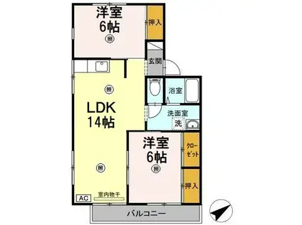 セジュール大田B棟(2LDK/2階)の間取り写真