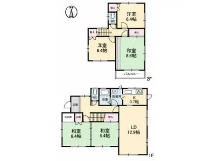 山陽本線 阿品駅 徒歩20分 2階建 築37年(5LDK)の間取り写真