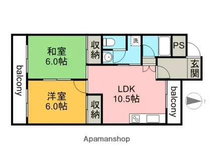 金谷コーポ(2LDK/3階)の間取り写真