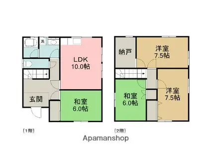 広島電鉄宮島線 楽々園駅 徒歩104分 2階建 築38年(4LDK)の間取り写真