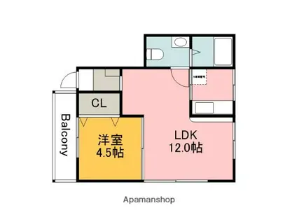 笹原ビル(1LDK/2階)の間取り写真