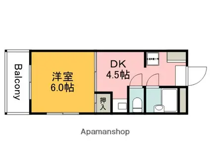 グリーンマンション(1DK/2階)の間取り写真