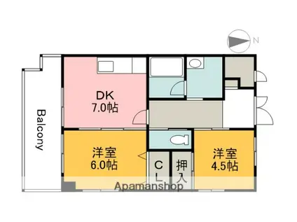 ユニバーサルなかがわⅠ(2DK/4階)の間取り写真