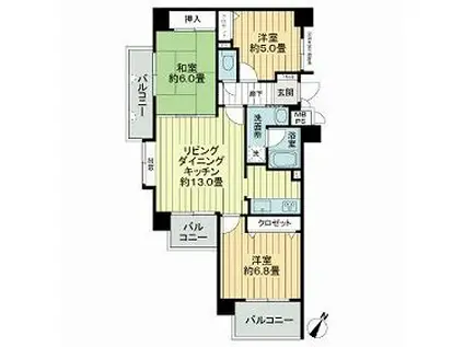 ライオンズマンション比治山公園(3LDK/4階)の間取り写真