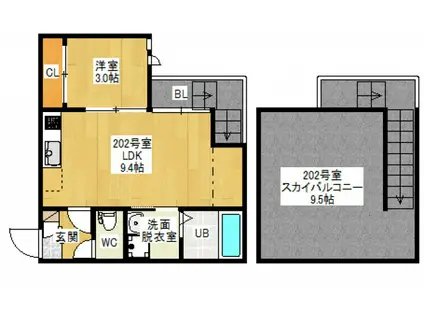 GRANDTIC ARIETTA 2GR庚午2(1LDK/2階)の間取り写真