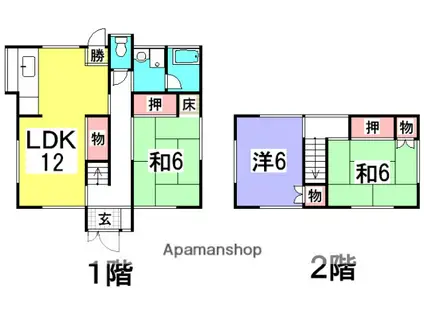 広島電鉄宮島線 修大協創中高前駅 徒歩12分 2階建 築51年(3LDK)の間取り写真