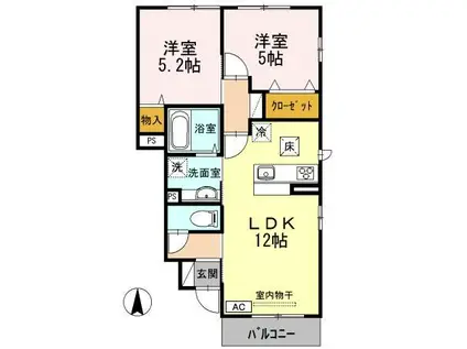 グランディール東原E棟(2LDK/1階)の間取り写真