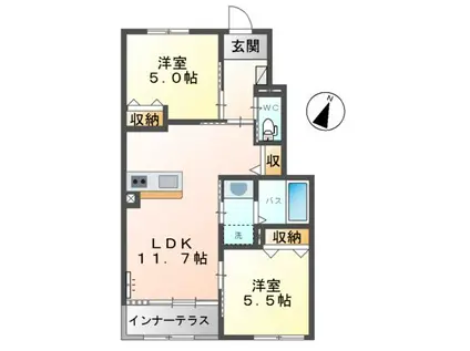カーサ牛田本町(2LDK/1階)の間取り写真