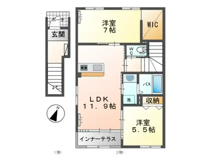 カーサ牛田本町(2LDK/2階)の間取り写真