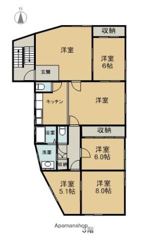 田部ビル(5LDK/3階)の間取り写真