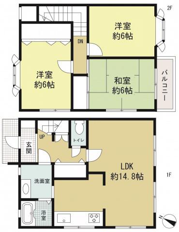 ソレイユ新見1F大規模リフォーム済P2台付(3LDK)の間取り写真