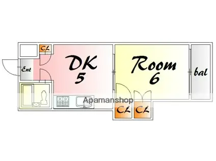 中田ビル三篠(1DK/5階)の間取り写真