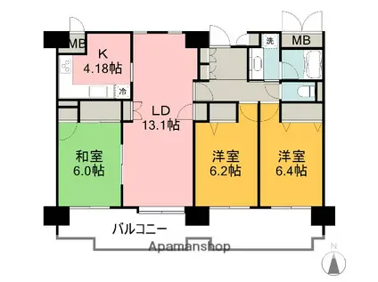井口台パークヒルズ参番館(3LDK/4階)の間取り写真