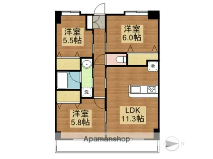 ヴァントゥールベルジェ(3LDK/6階)の間取り写真